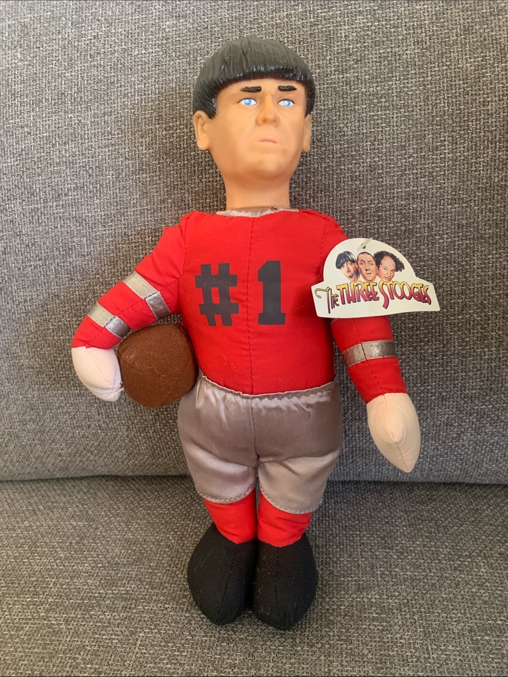 1996 Three Stooges Moe #1 Football Player Plush Figure 13” with Tag